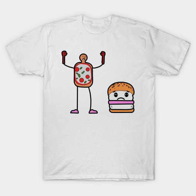 happy pizza, sad burger T-Shirt by Mires